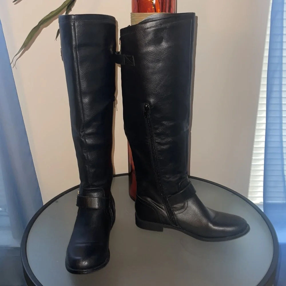 Letoya | Black Faux Leather Knee Hight Boots
